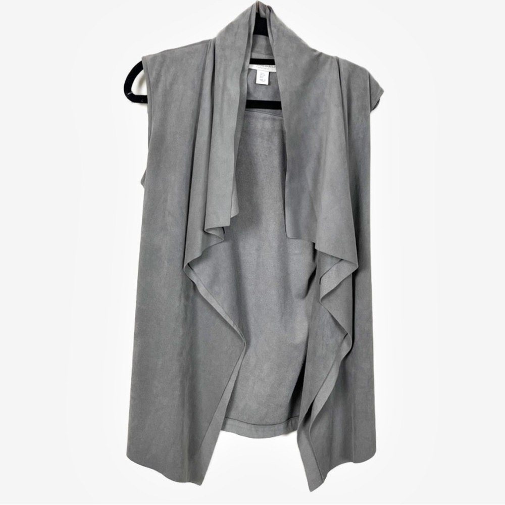KATHERINE BARCLAY SUEDE CASCADE FRONT GREY VEST SIZE SMALL